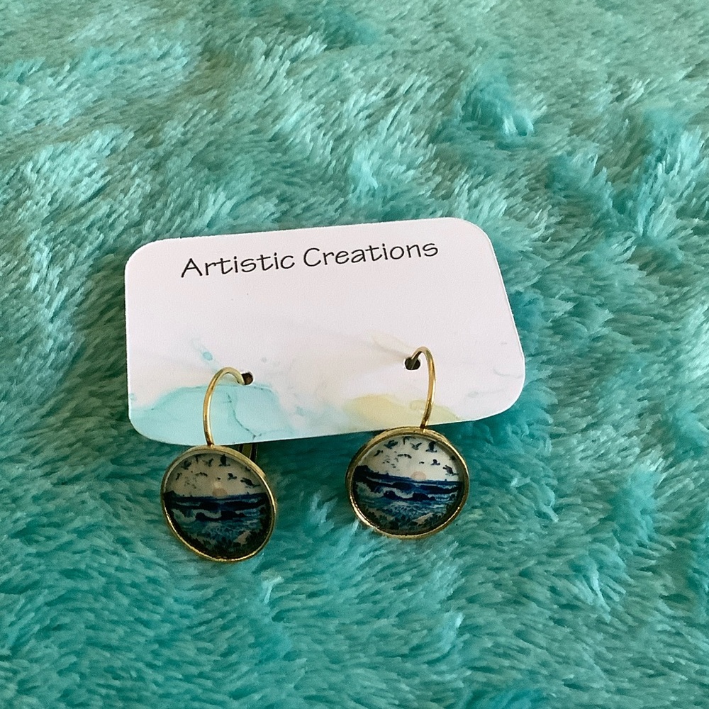 Artistic Creations NWT Summertime Beach Vibes Blue and Gold Fashion Earrings - Picture 8 of 11
